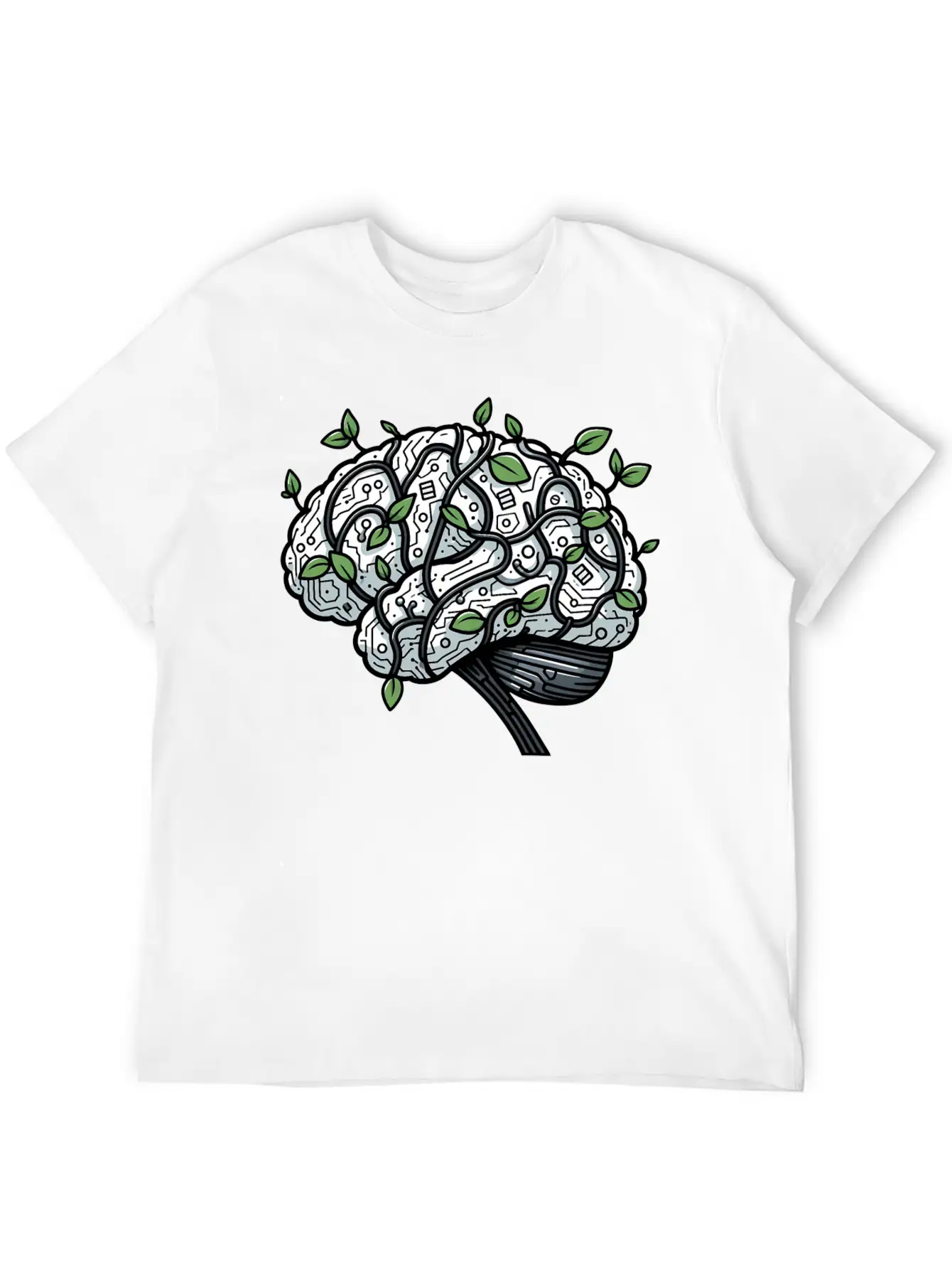AI Ethics Mechanical Brain With Vines Timeless Short Sleeve Tee – Comfy And Minimalist Design