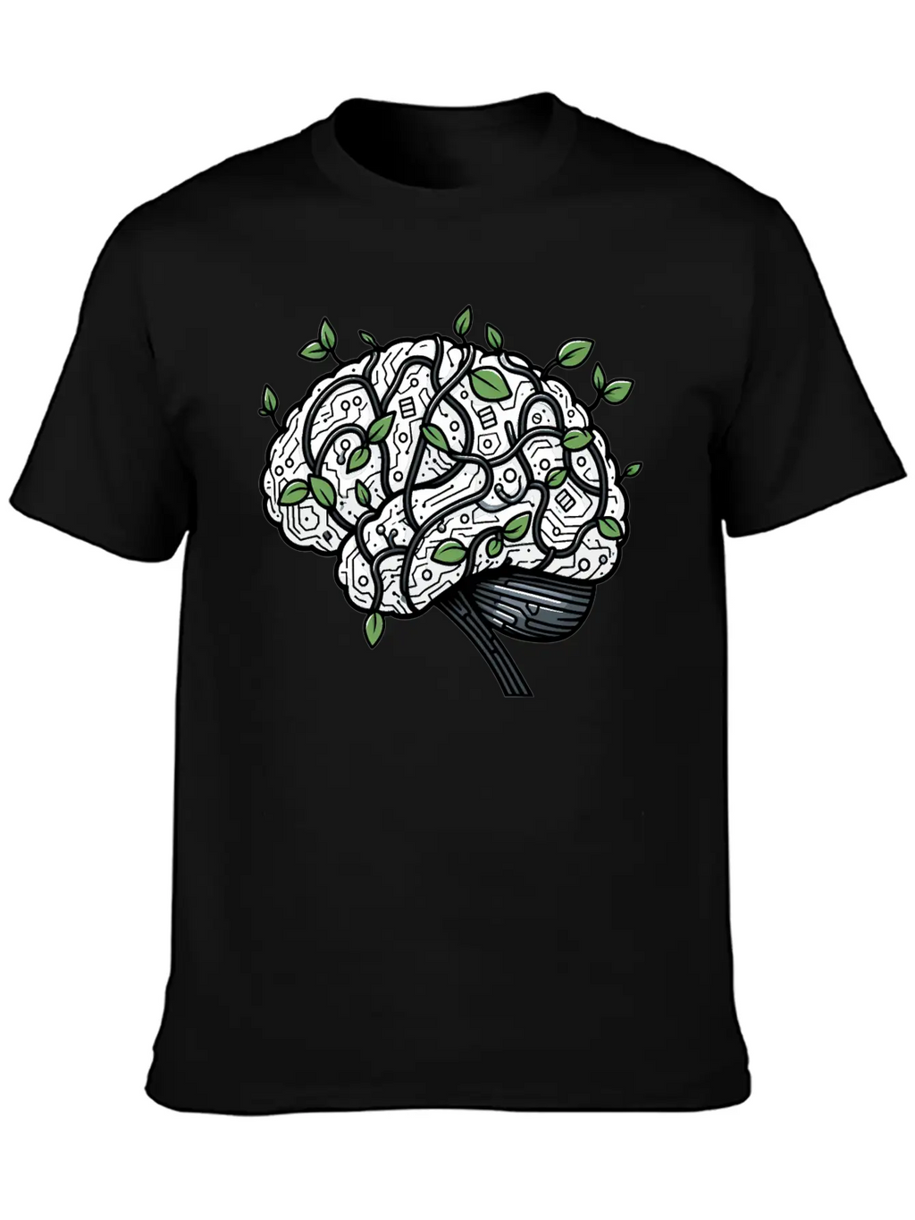AI Ethics Mechanical Brain With Vines Timeless Short Sleeve Tee – Comfy And Minimalist Design