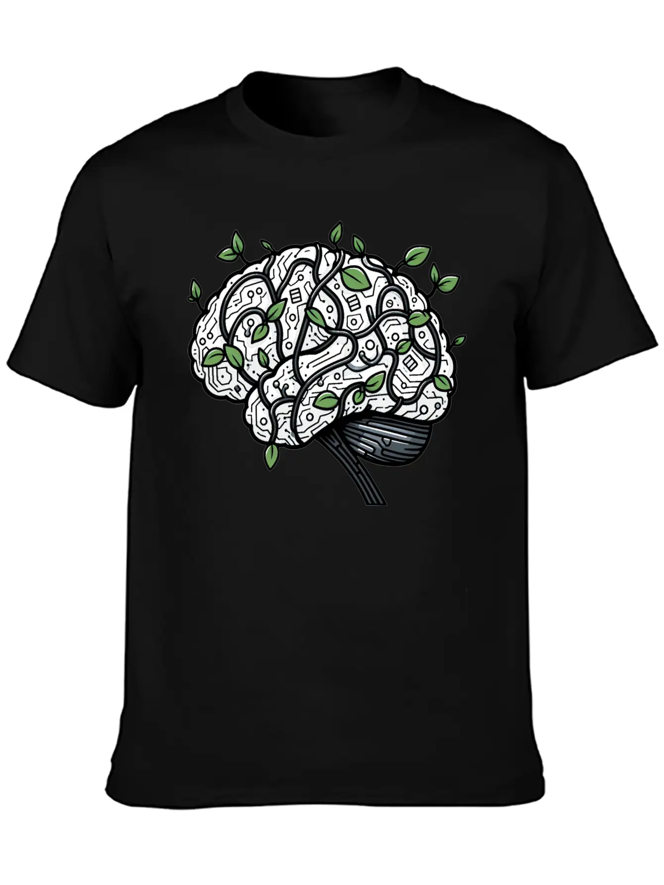 AI Ethics Mechanical Brain With Vines Timeless Short Sleeve Tee – Comfy And Minimalist Design