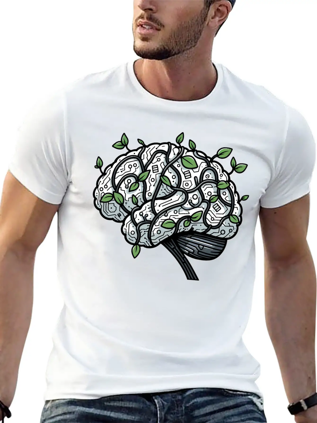 AI Ethics Mechanical Brain With Vines Timeless Short Sleeve Tee – Comfy And Minimalist Design