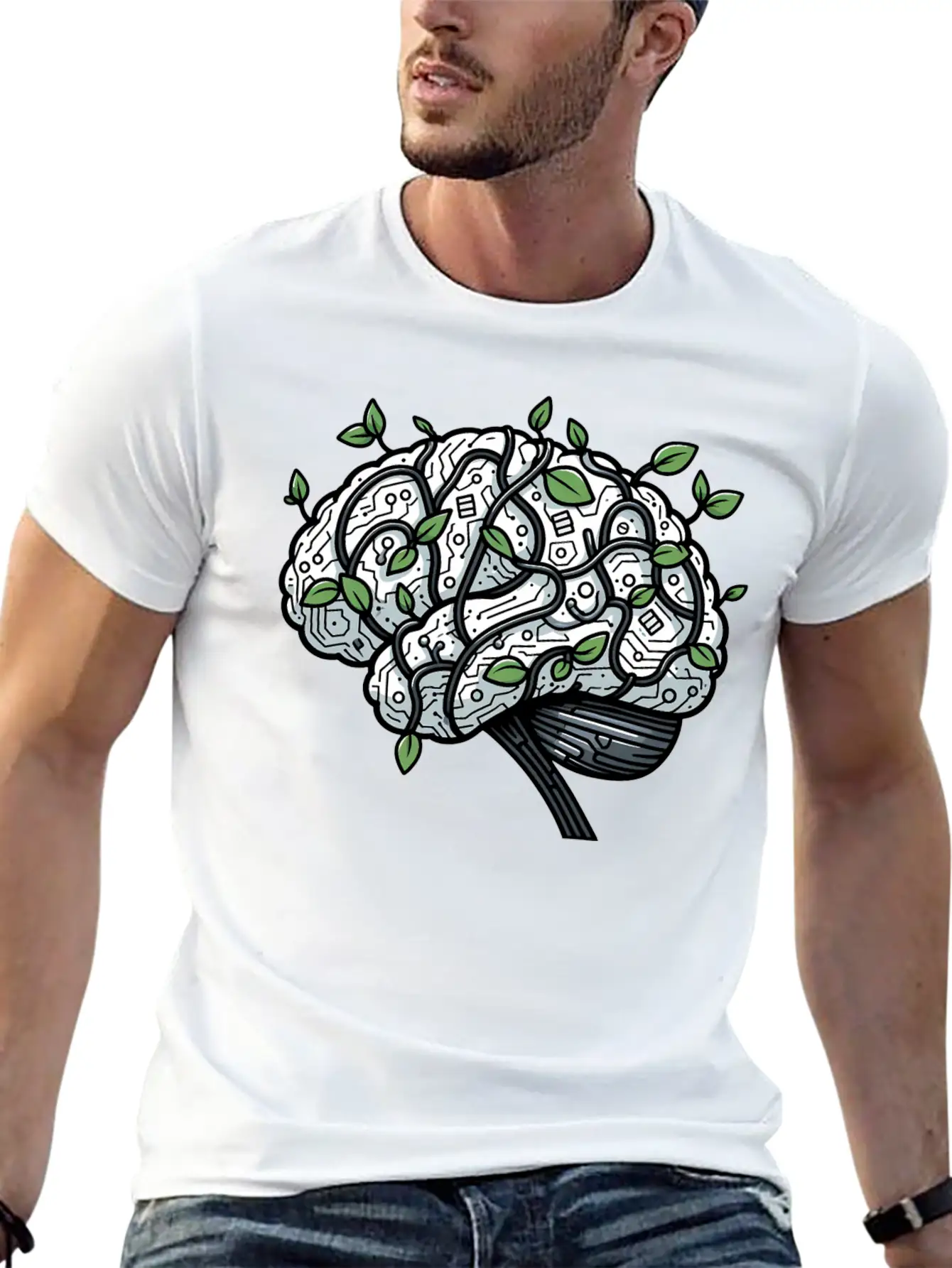 AI Ethics Mechanical Brain With Vines Timeless Short Sleeve Tee – Comfy And Minimalist Design