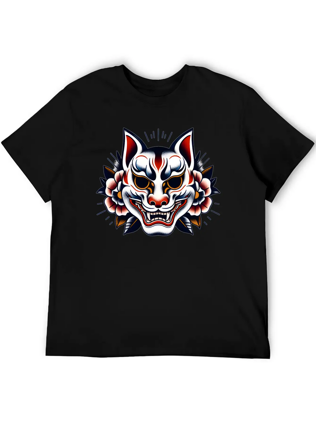 AI Japanese Kabuki Fox Mask Design Timeless Short Sleeve Tee – Comfy And Minimalist Design