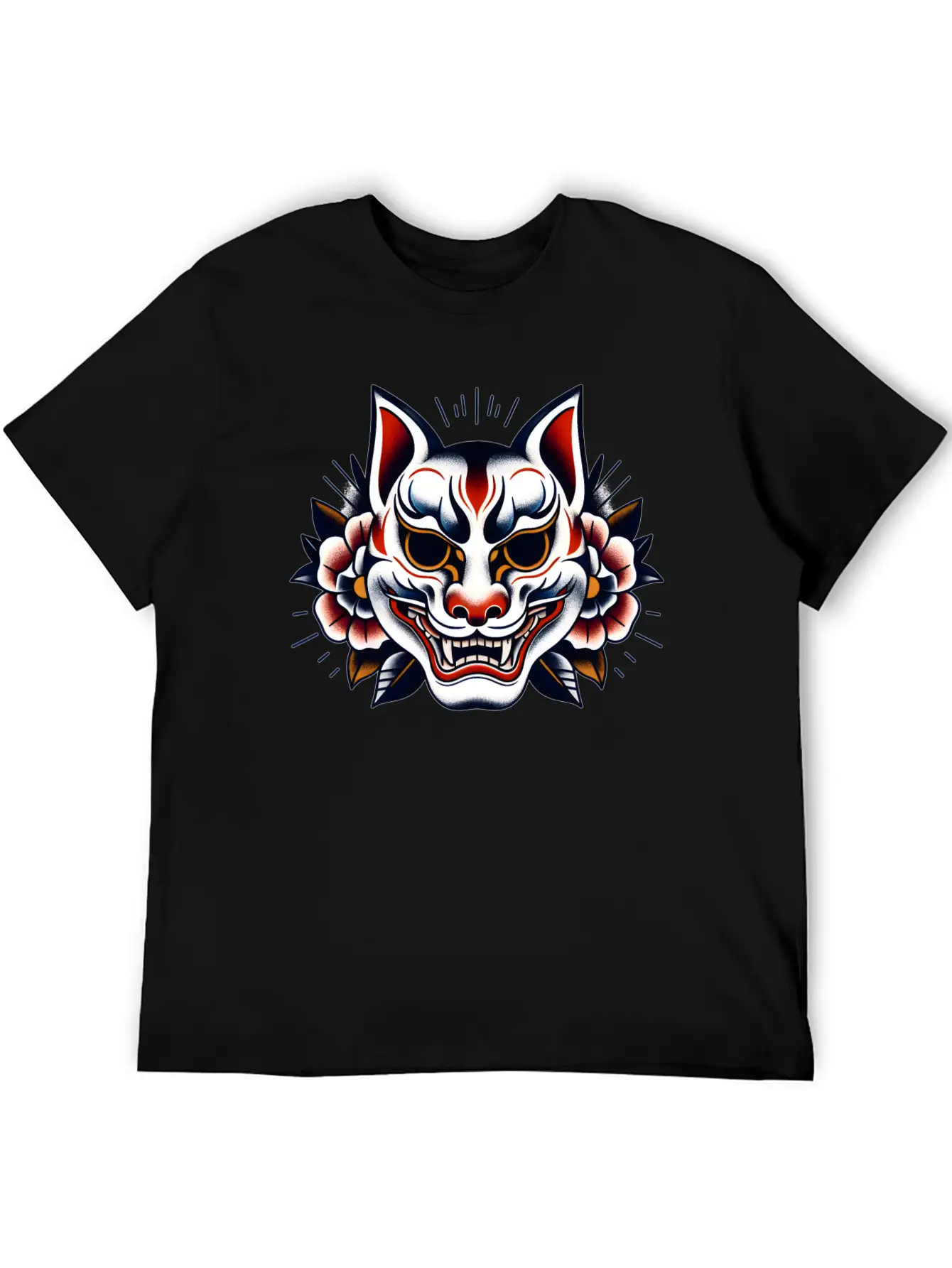 AI Japanese Kabuki Fox Mask Design Timeless Short Sleeve Tee – Comfy And Minimalist Design