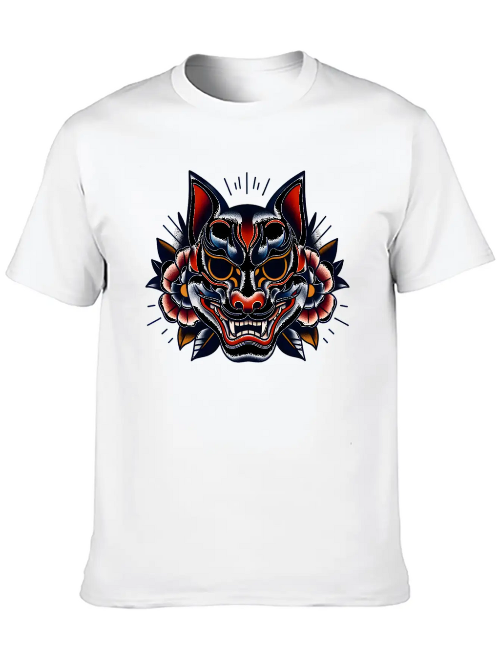 AI Japanese Kabuki Fox Mask Design Timeless Short Sleeve Tee – Comfy And Minimalist Design