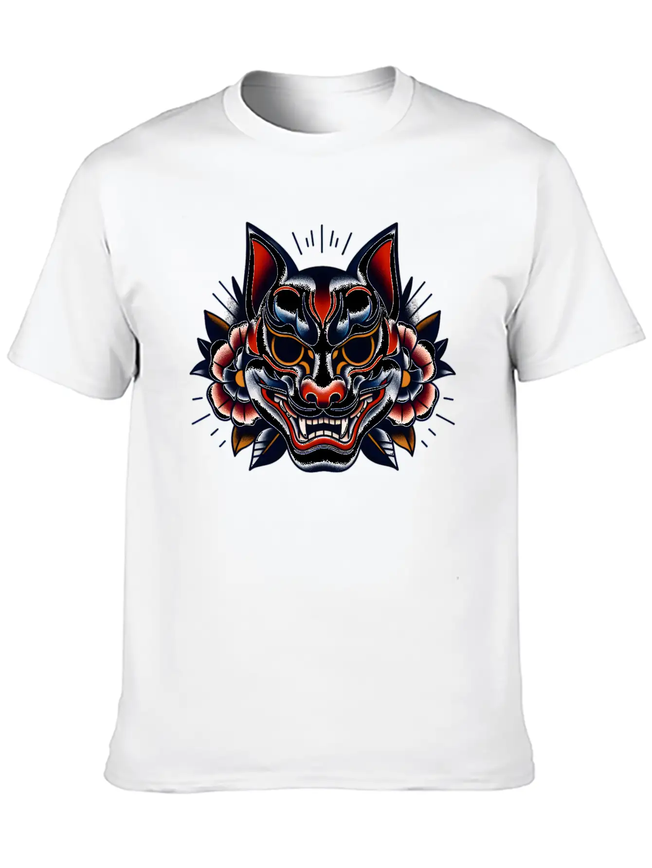AI Japanese Kabuki Fox Mask Design Timeless Short Sleeve Tee – Comfy And Minimalist Design