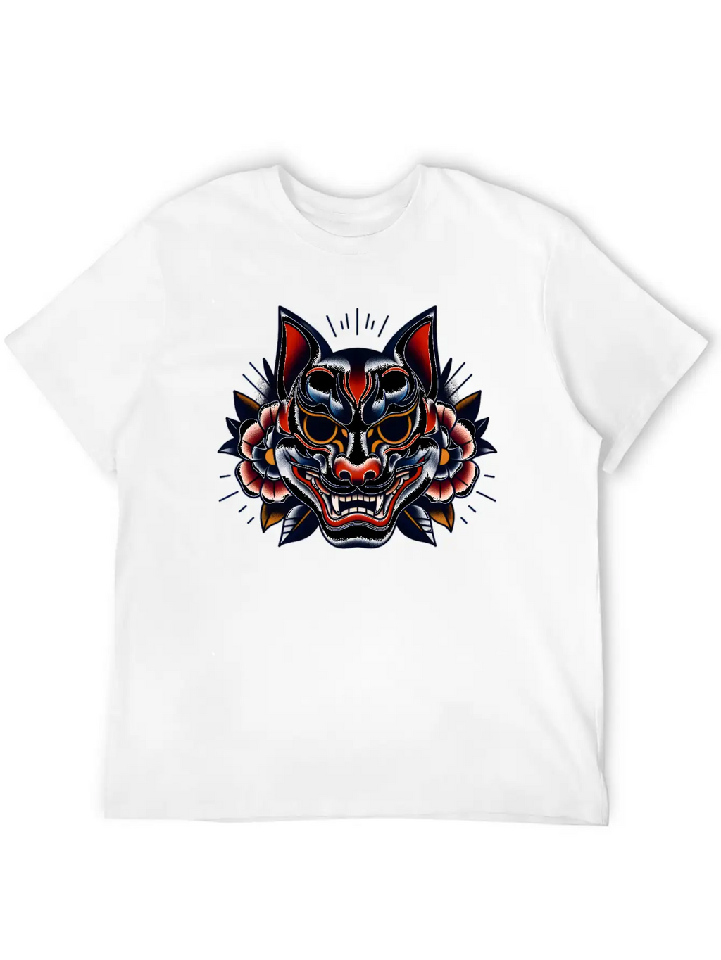 AI Japanese Kabuki Fox Mask Design Timeless Short Sleeve Tee – Comfy And Minimalist Design
