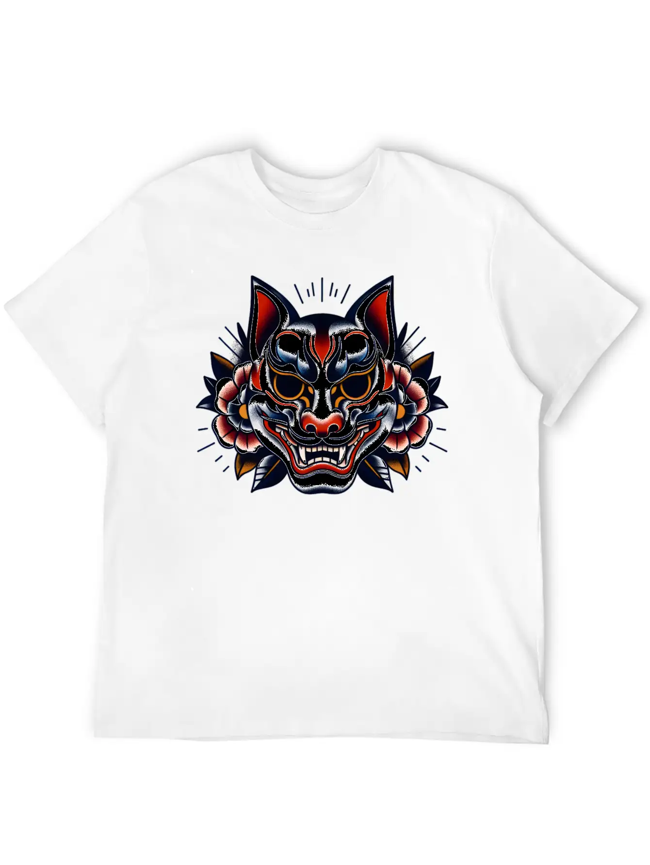 AI Japanese Kabuki Fox Mask Design Timeless Short Sleeve Tee – Comfy And Minimalist Design