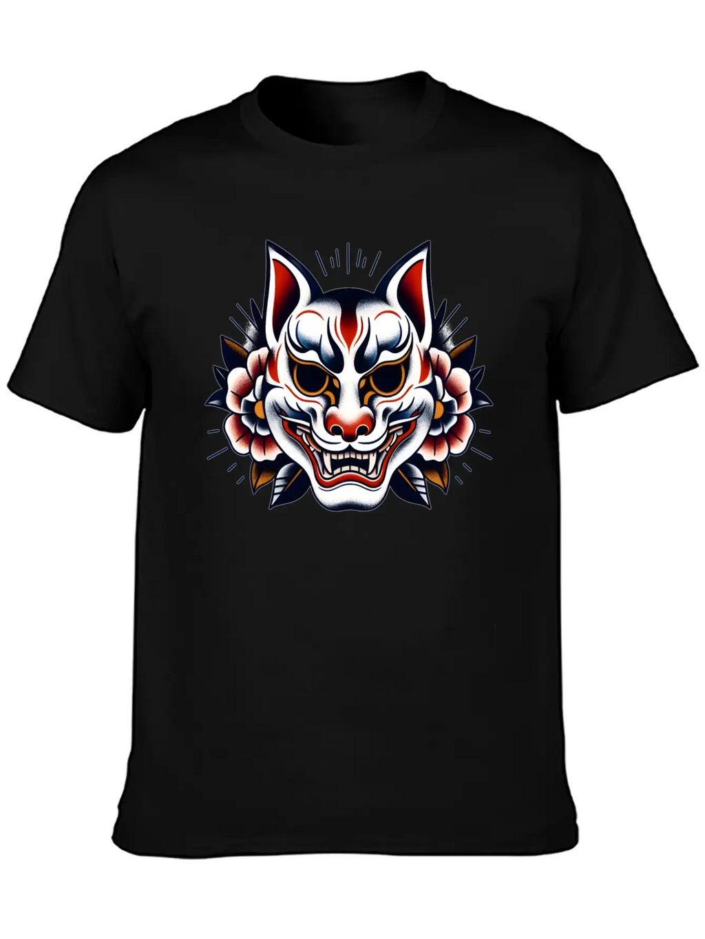 AI Japanese Kabuki Fox Mask Design Timeless Short Sleeve Tee – Comfy And Minimalist Design