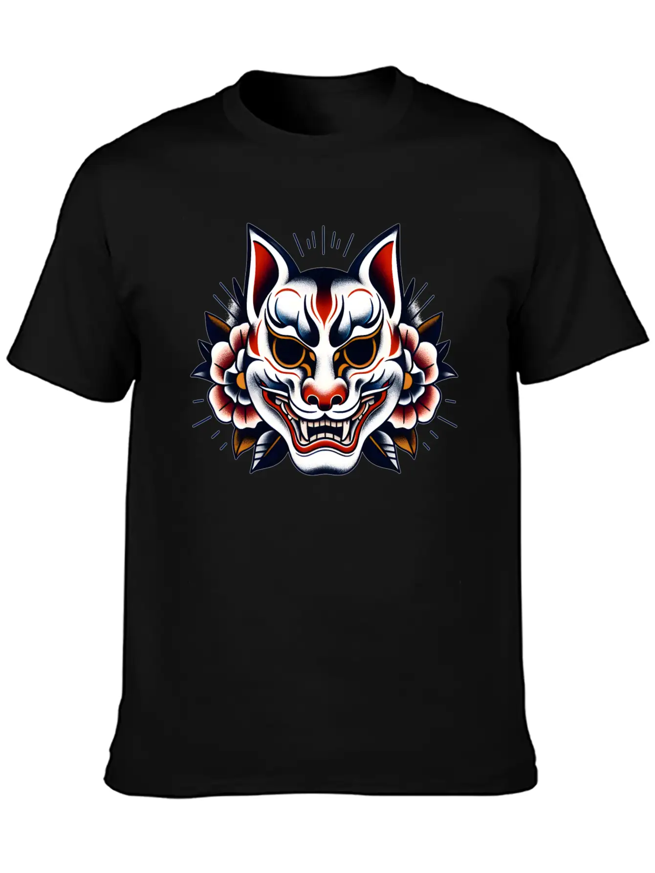 AI Japanese Kabuki Fox Mask Design Timeless Short Sleeve Tee – Comfy And Minimalist Design