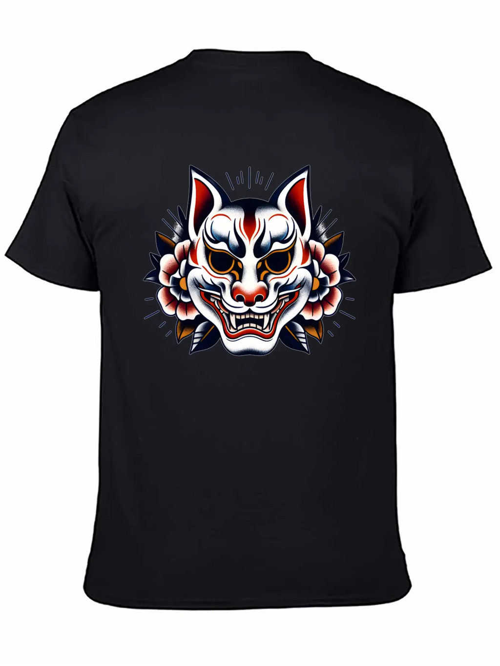AI Japanese Kabuki Fox Mask Design Timeless Short Sleeve Tee – Comfy And Minimalist Design