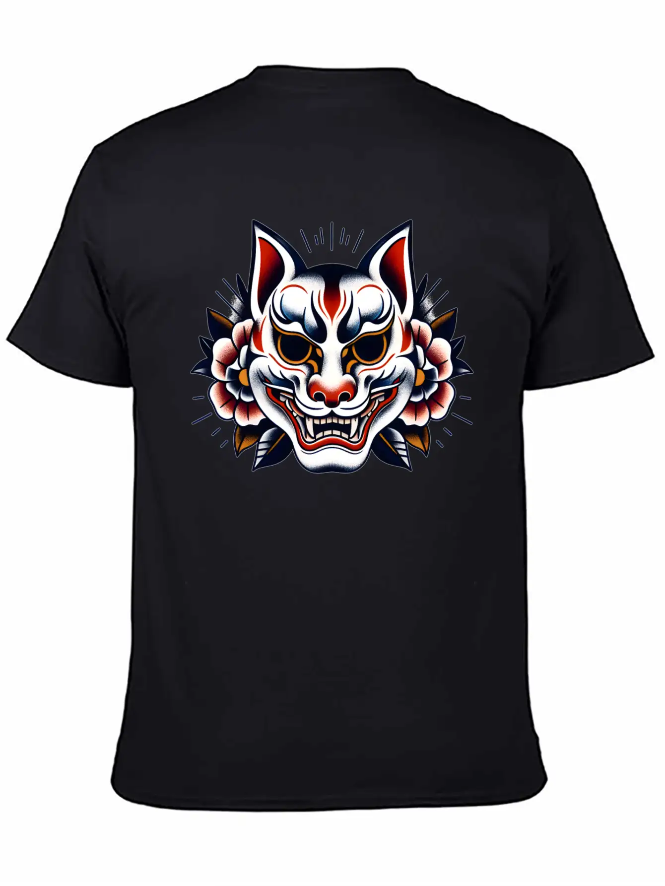 AI Japanese Kabuki Fox Mask Design Timeless Short Sleeve Tee – Comfy And Minimalist Design