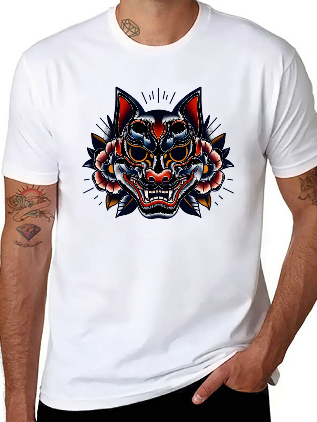AI Japanese Kabuki Fox Mask Design Timeless Short Sleeve Tee – Comfy And Minimalist Design