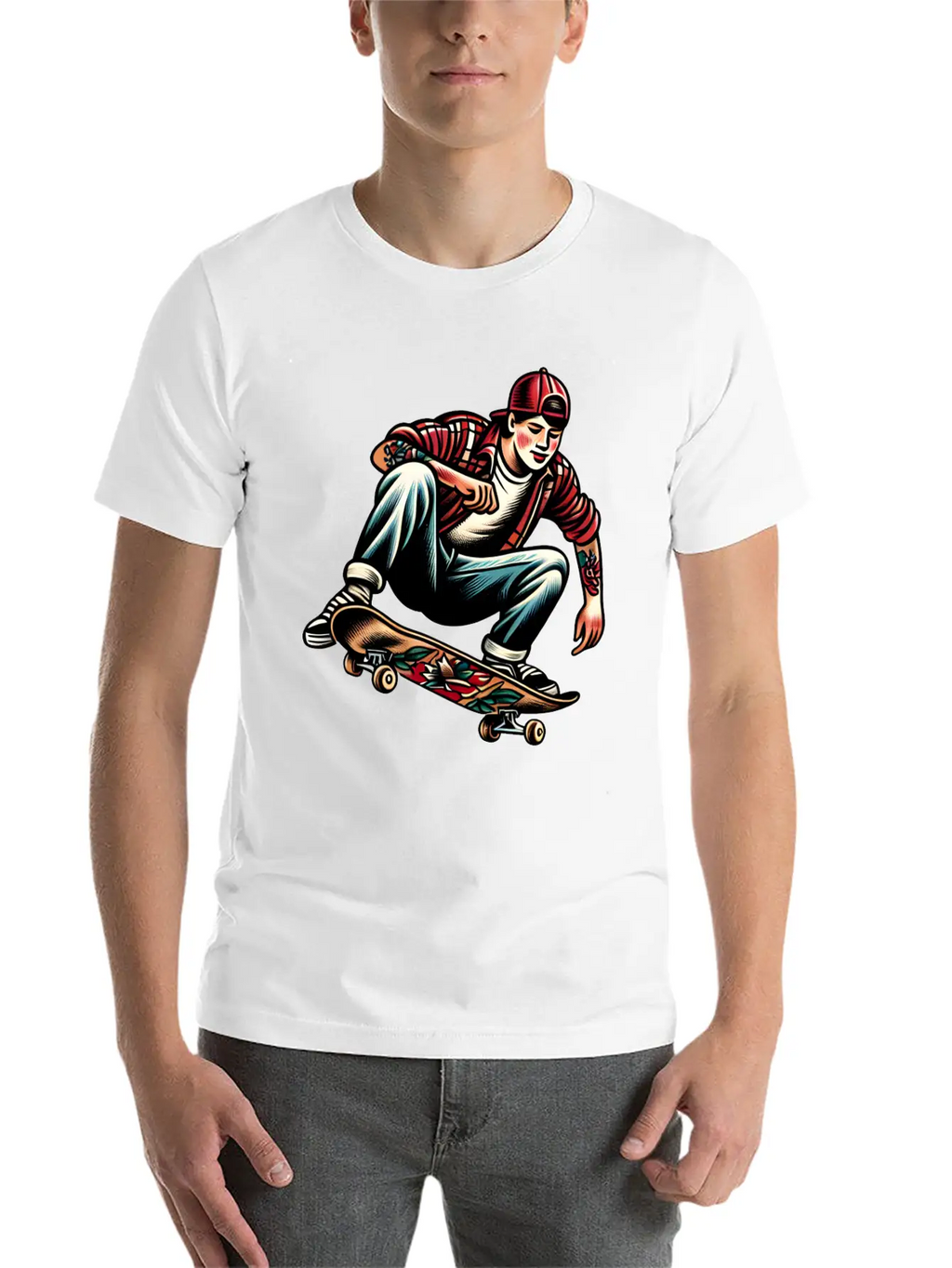 AI Old School 90s Teen Skater Basic Graphic T-Shirt – Daily Comfort In Soft Cotton