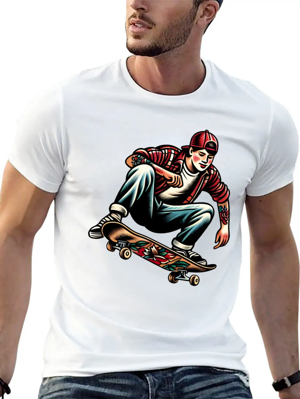 AI Old School 90s Teen Skater Basic Graphic T-Shirt – Daily Comfort In Soft Cotton