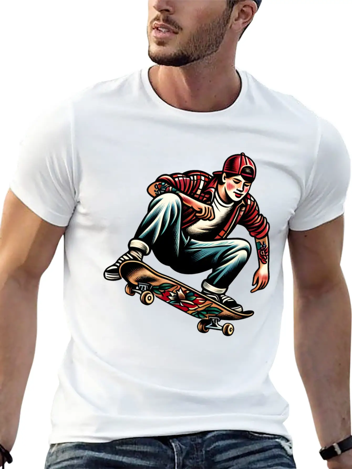 AI Old School 90s Teen Skater Basic Graphic T-Shirt – Daily Comfort In Soft Cotton