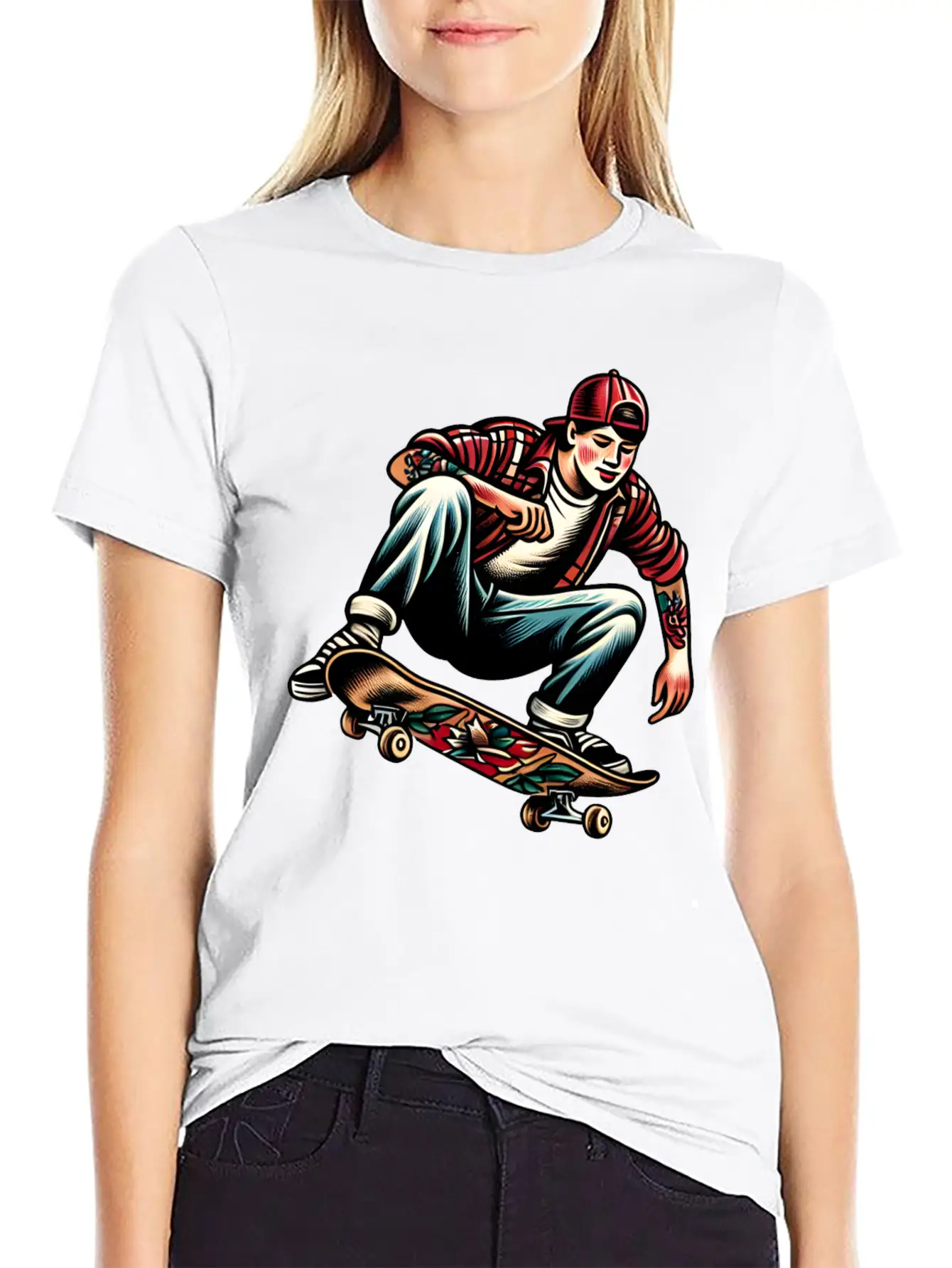 AI Old School 90s Teen Skater Basic Graphic T-Shirt – Daily Comfort In Soft Cotton