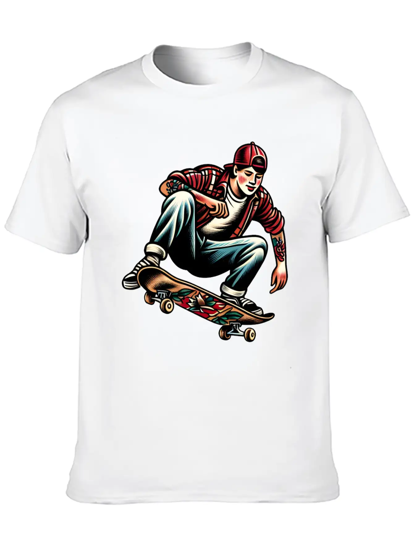 AI Old School 90s Teen Skater Basic Graphic T-Shirt – Daily Comfort In Soft Cotton