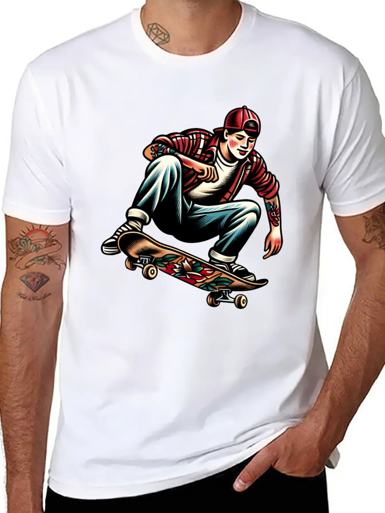 AI Old School 90s Teen Skater Basic Graphic T-Shirt – Daily Comfort In Soft Cotton