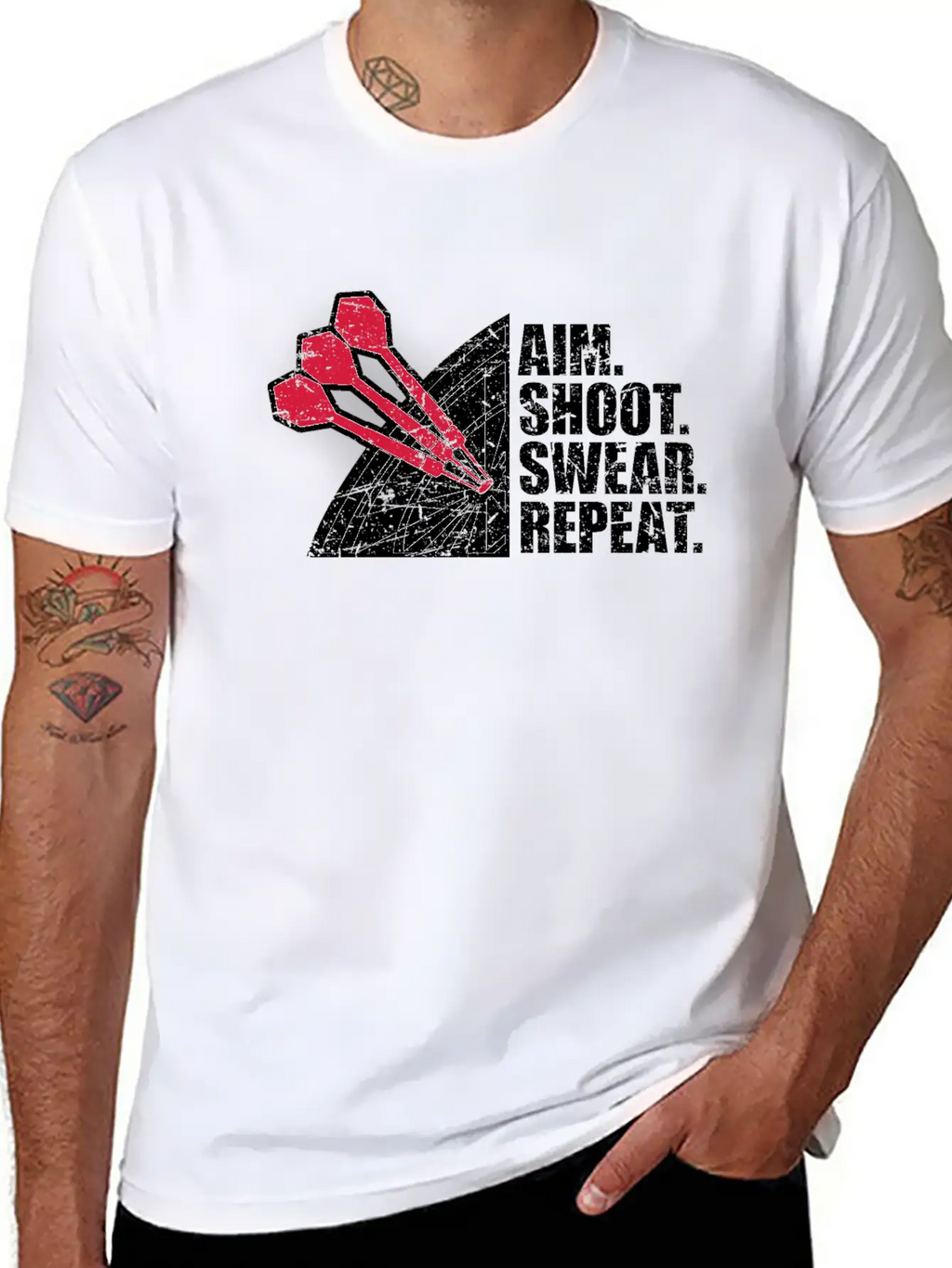 Aim Shoot Swear Repeat Darts Dart Arrow Dartboard Basic Graphic T-Shirt – Daily Comfort In Soft Cotton