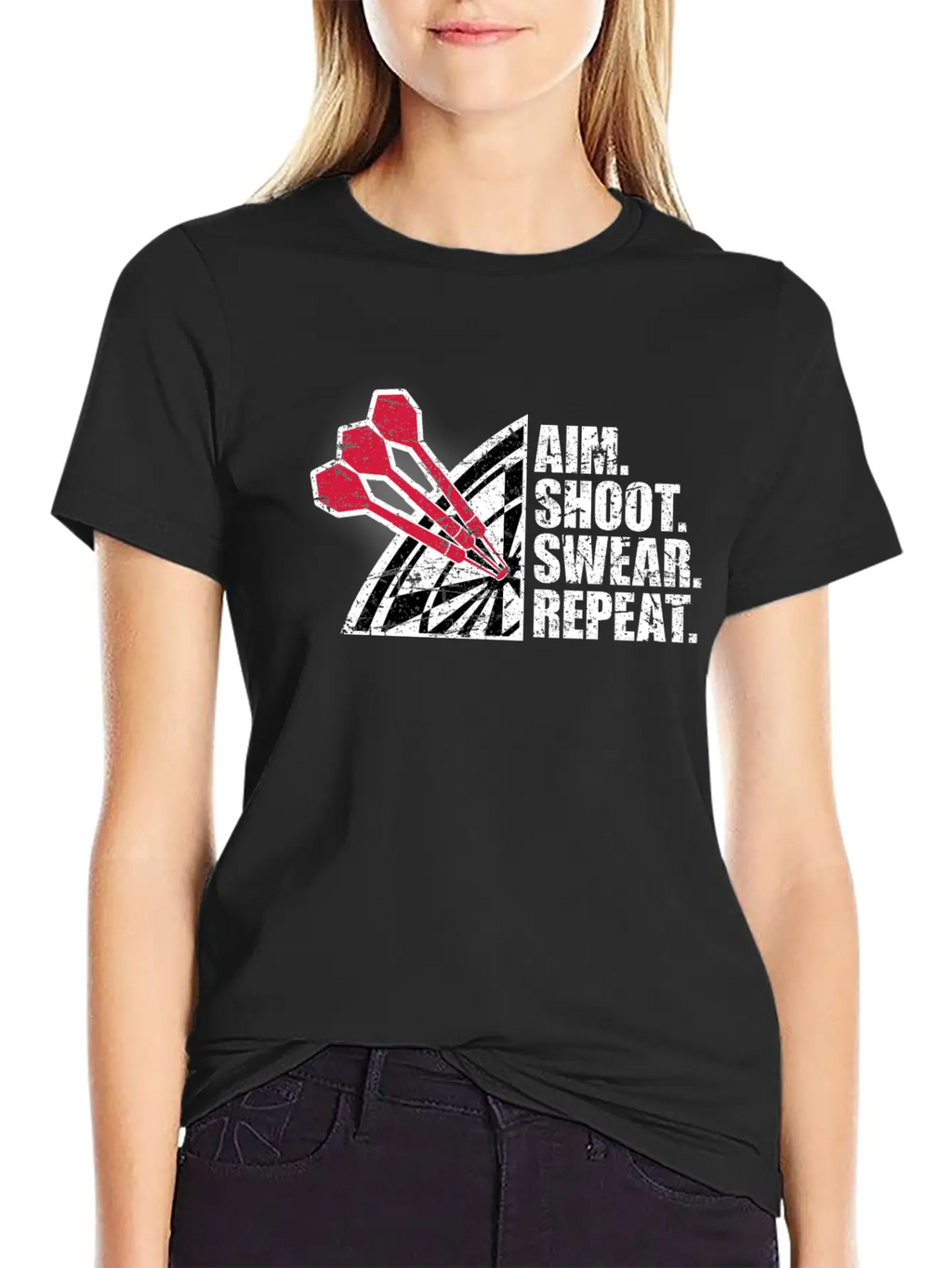 Aim Shoot Swear Repeat Darts Dart Arrow Dartboard Basic Graphic T-Shirt – Daily Comfort In Soft Cotton