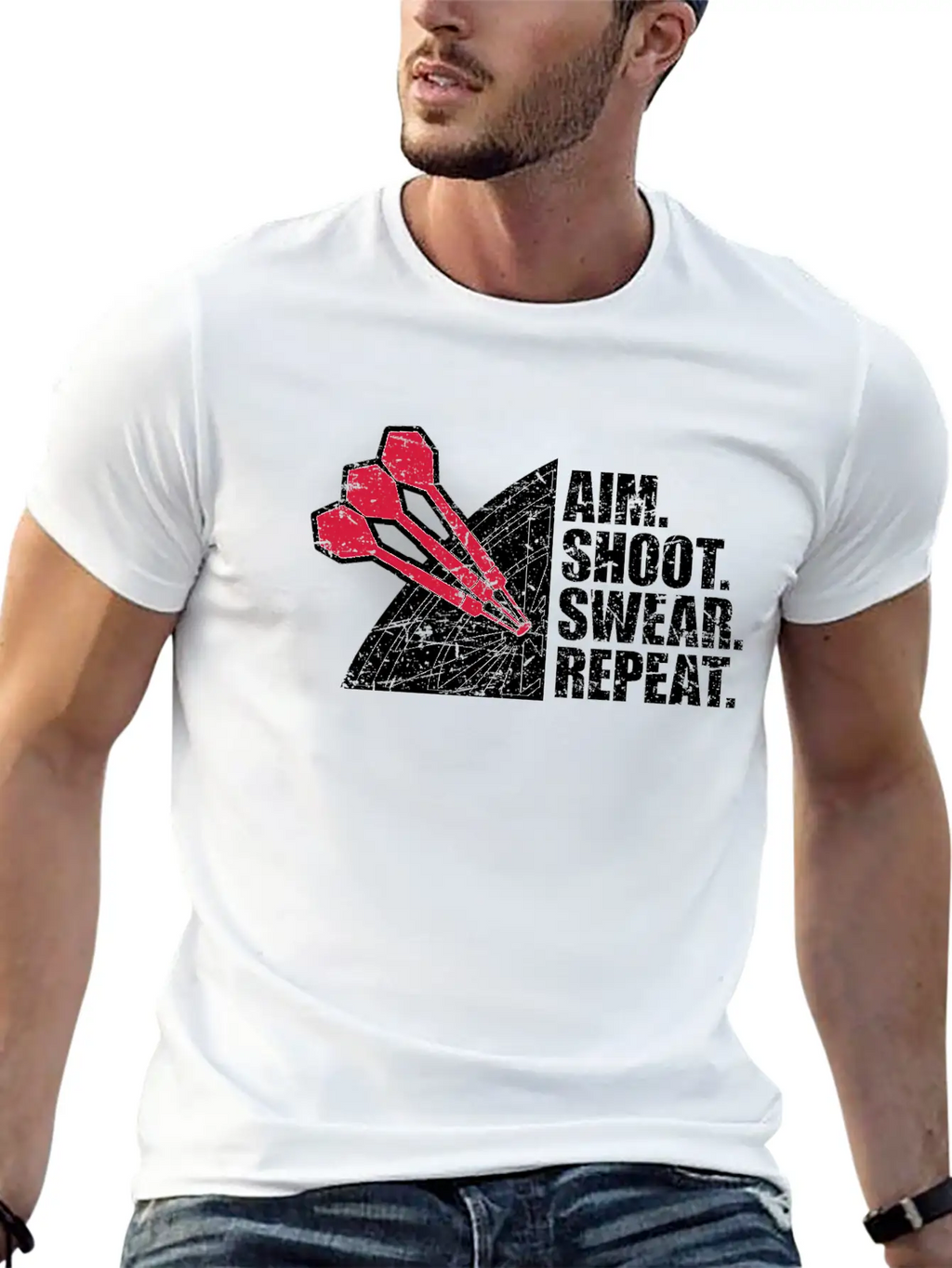 Aim Shoot Swear Repeat Darts Dart Arrow Dartboard Basic Graphic T-Shirt – Daily Comfort In Soft Cotton