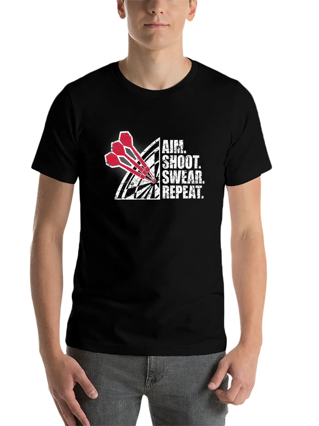 Aim Shoot Swear Repeat Darts Dart Arrow Dartboard Basic Graphic T-Shirt – Daily Comfort In Soft Cotton