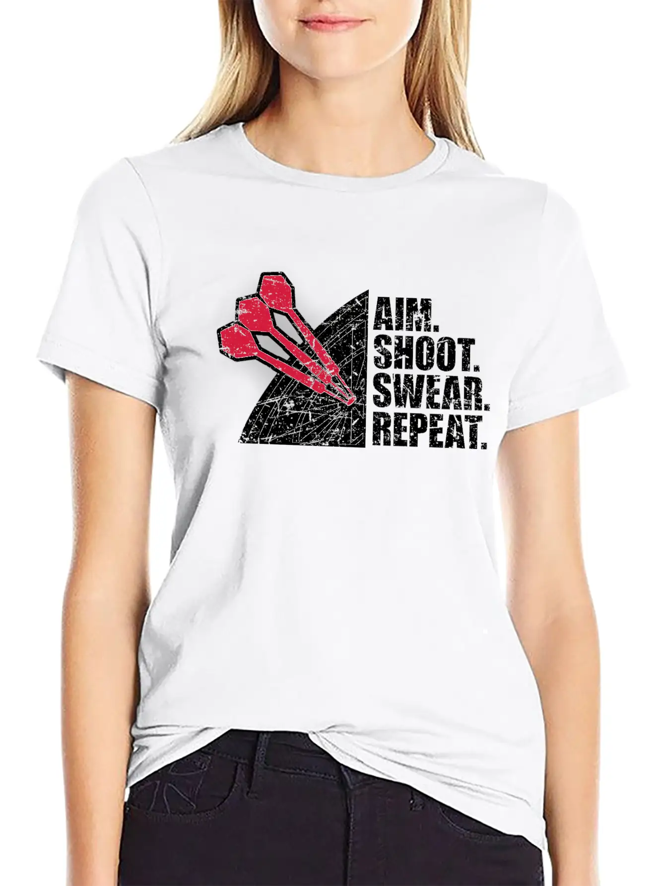 Aim Shoot Swear Repeat Darts Dart Arrow Dartboard Basic Graphic T-Shirt – Daily Comfort In Soft Cotton