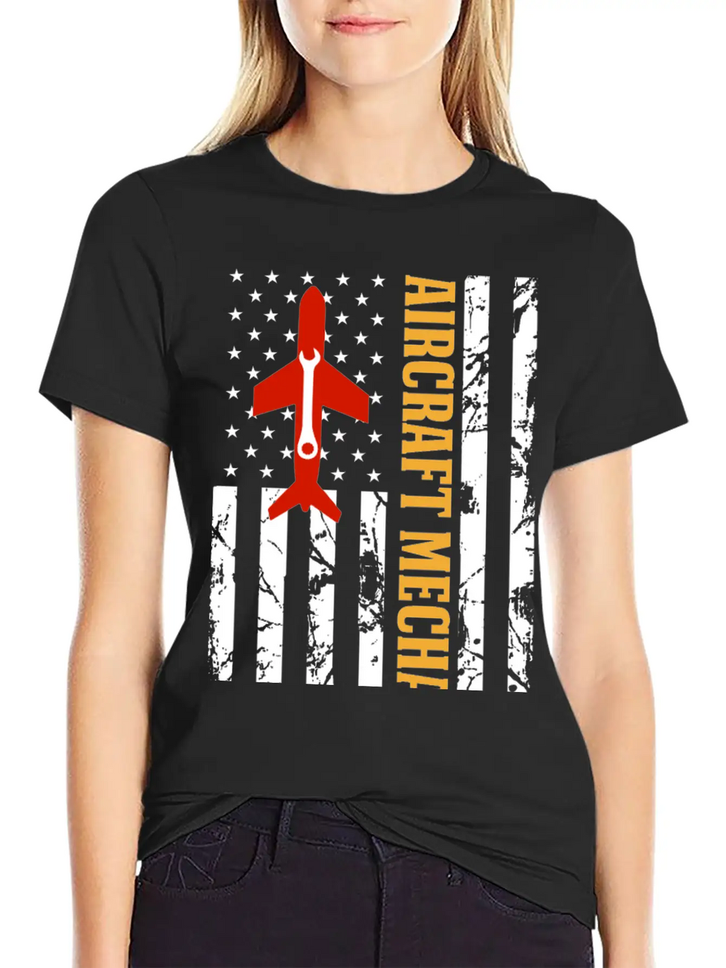 AIRCRAFT MECHANIC USA FLAG Classic Crew Neck Graphic Tee – Everyday Minimal Look