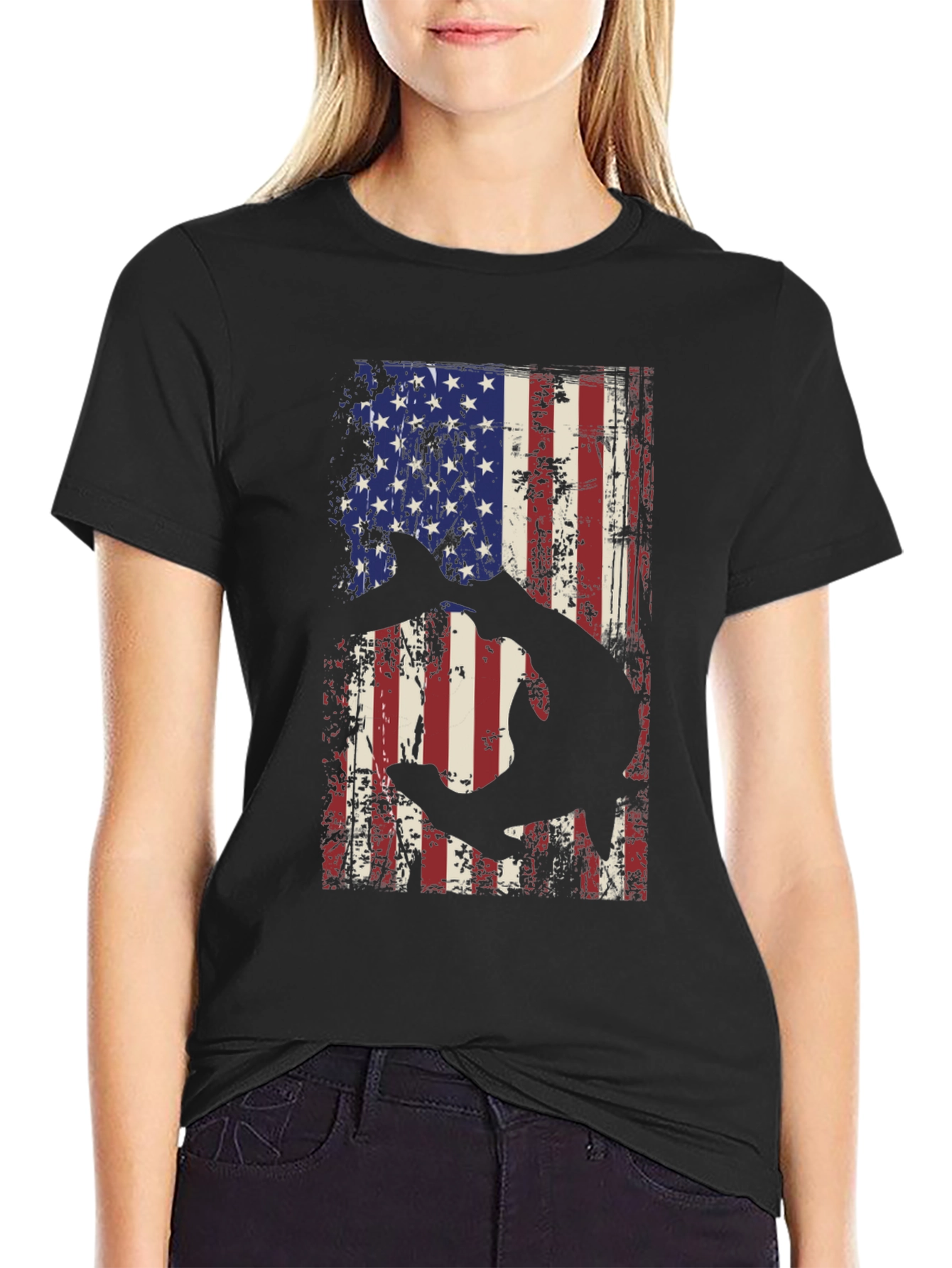 American Flag Shark Graphic T-Shirt