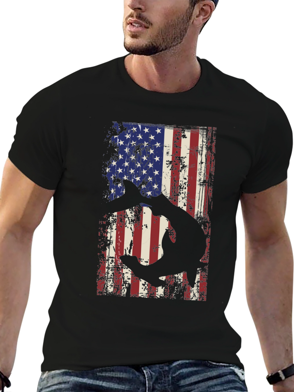 American Flag Shark Graphic T-Shirt