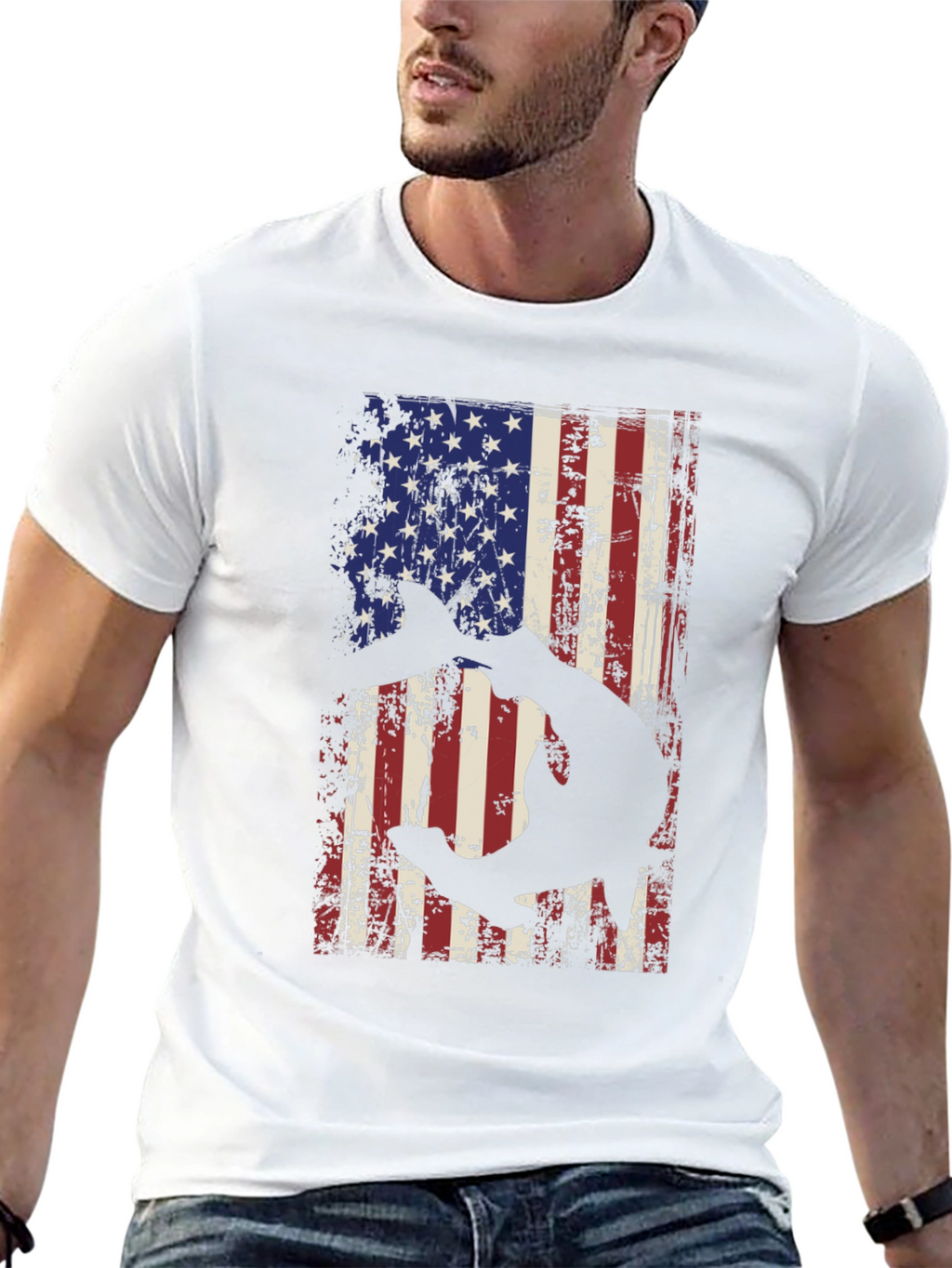 American Flag Shark Graphic T-Shirt