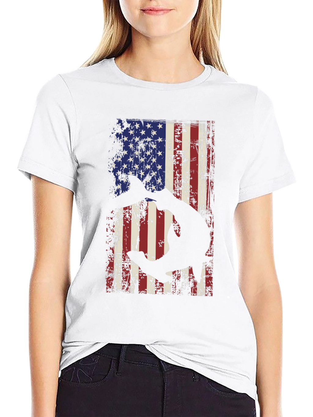 American Flag Shark Graphic T-Shirt