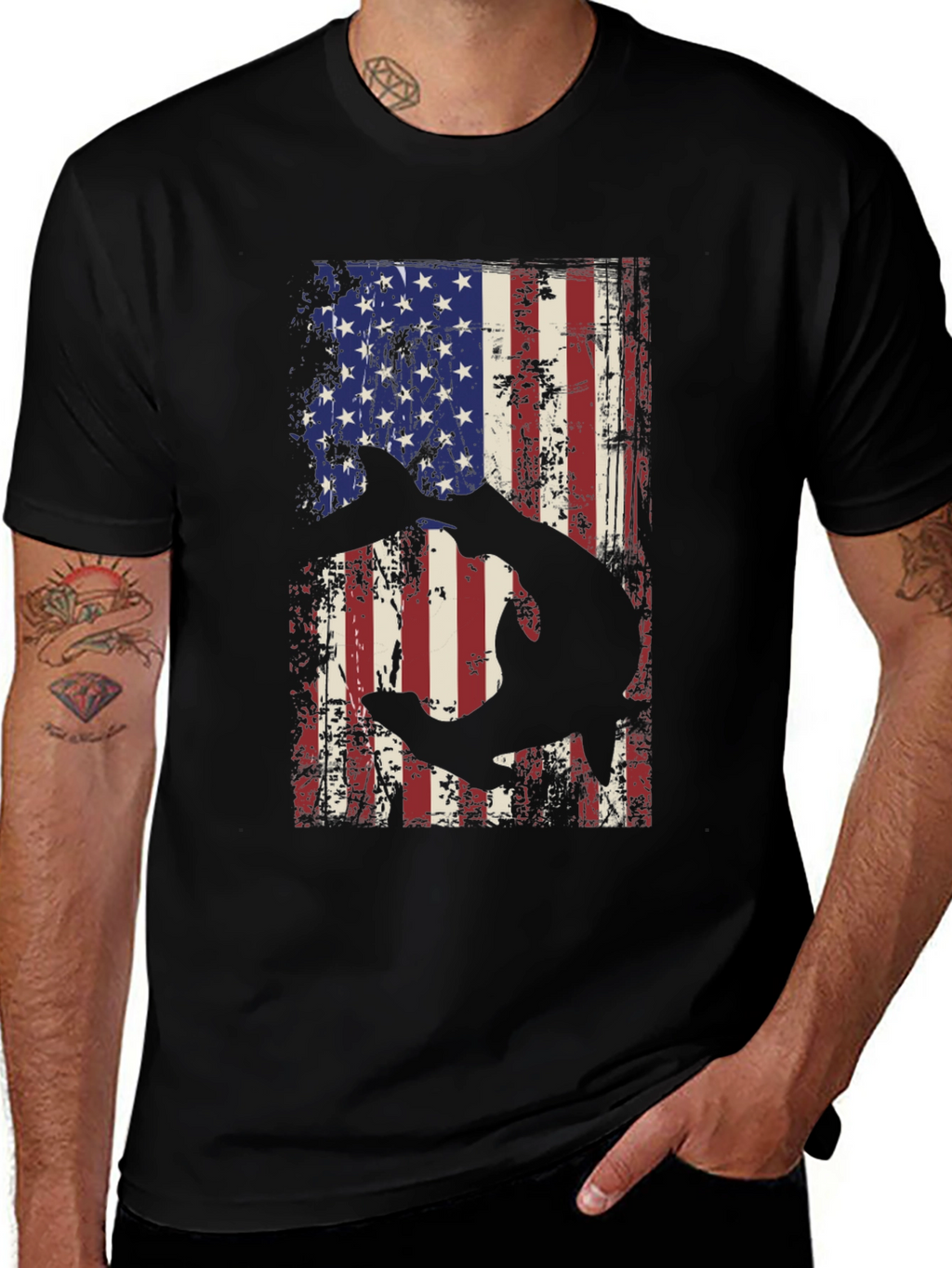 American Flag Shark Graphic T-Shirt