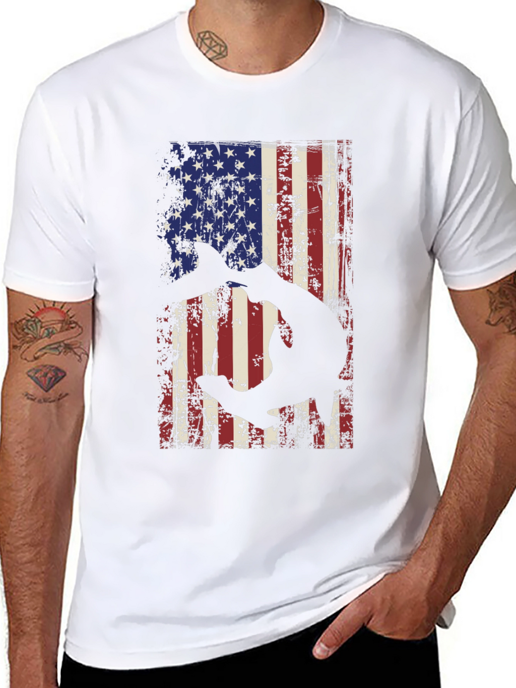 American Flag Shark Graphic T-Shirt