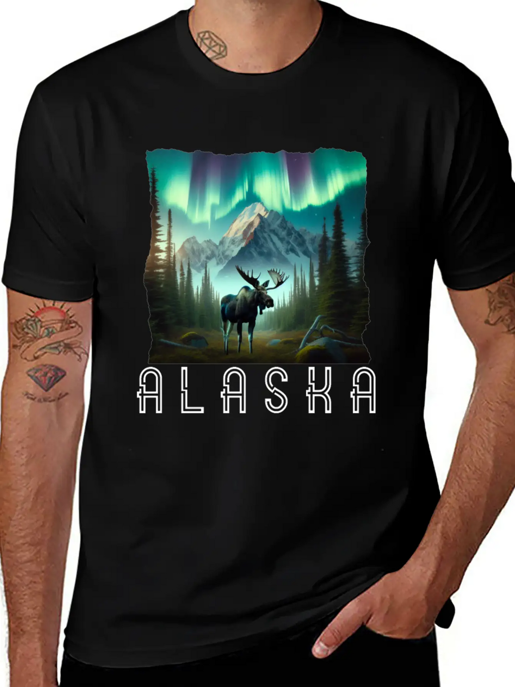 Alaska Wilderness - Moose And Northern Light Breathable Soft Cotton T-Shirt – Timeless Casual Look