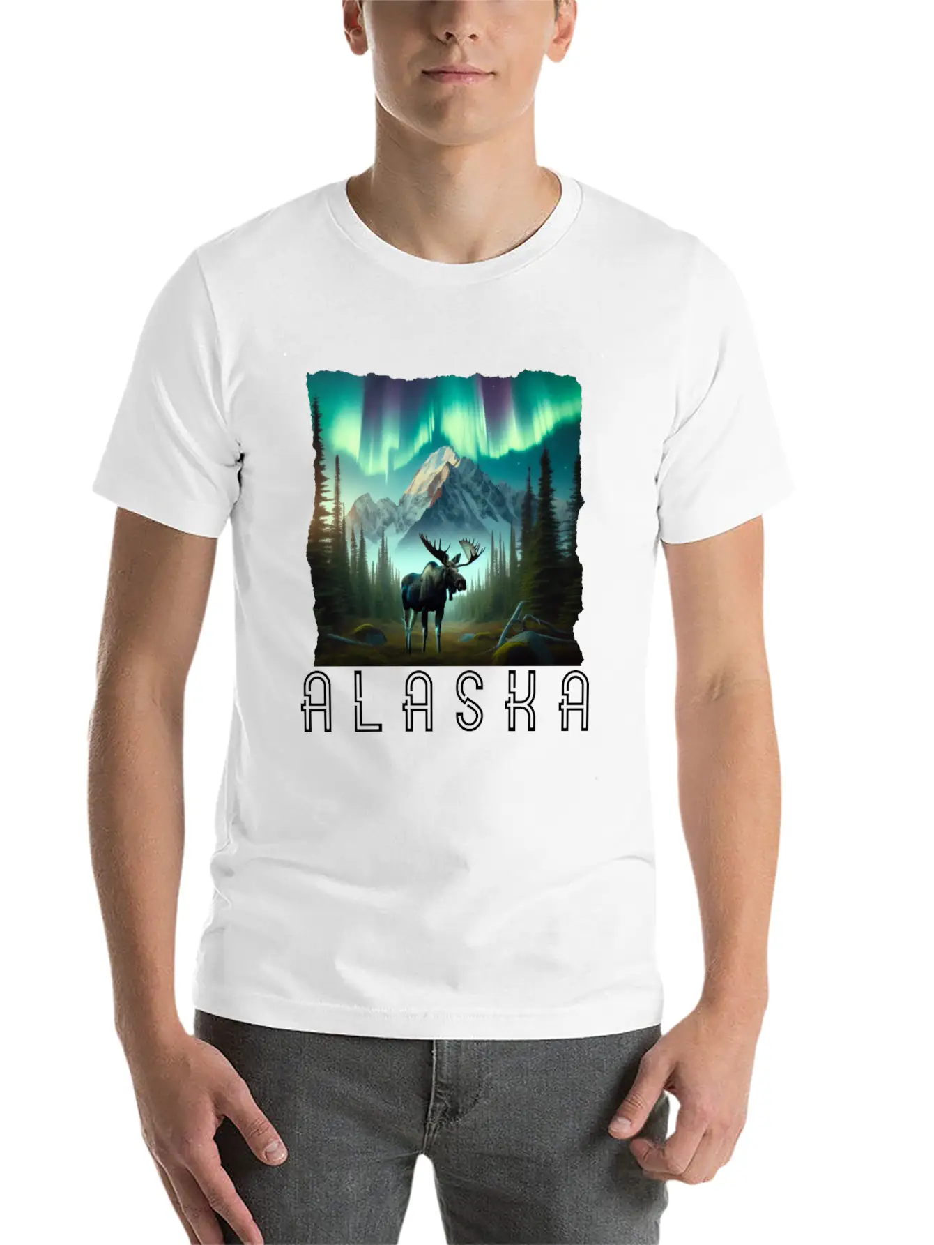 Alaska Wilderness - Moose And Northern Light Breathable Soft Cotton T-Shirt – Timeless Casual Look