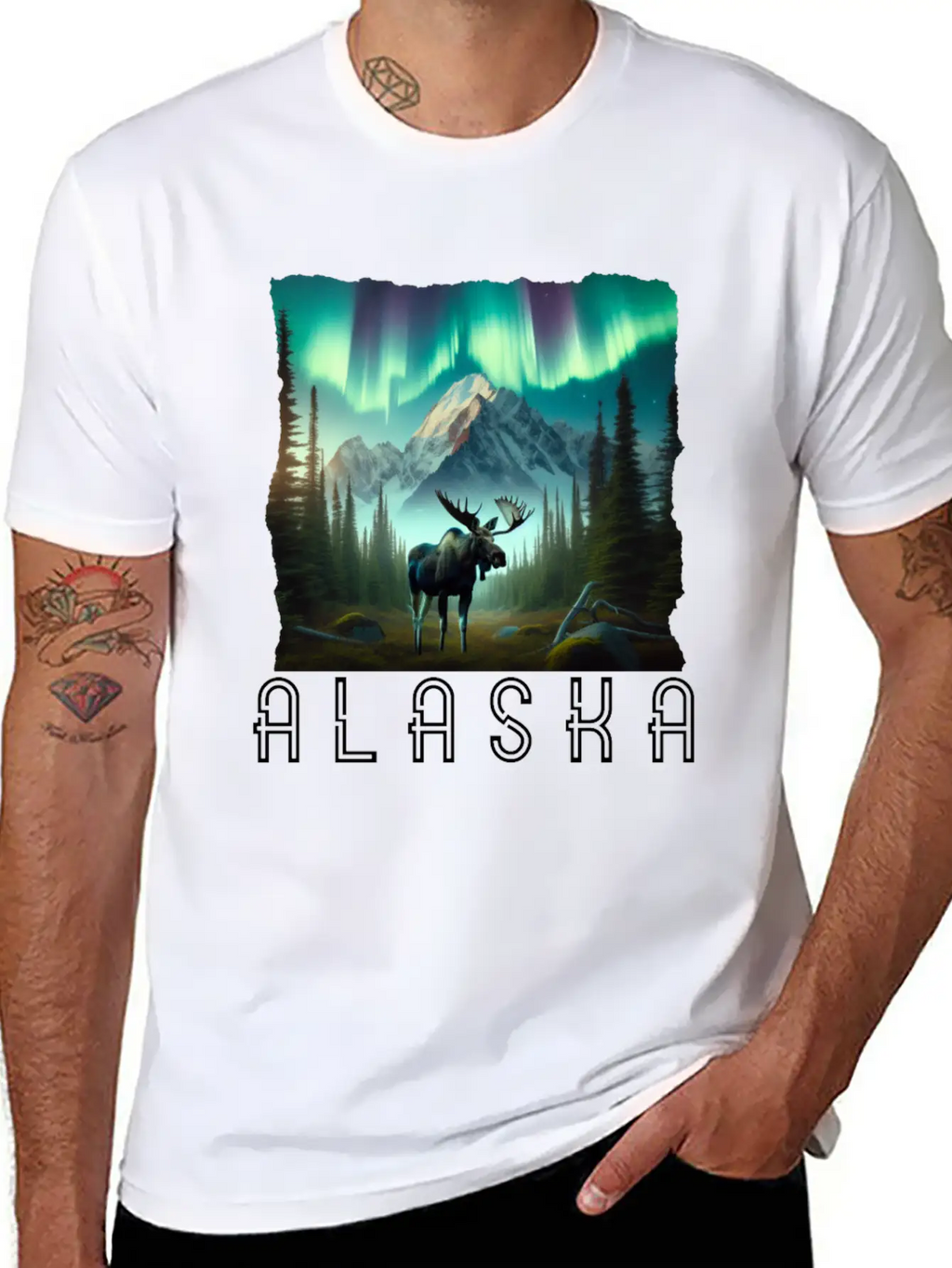 Alaska Wilderness - Moose And Northern Light Breathable Soft Cotton T-Shirt – Timeless Casual Look