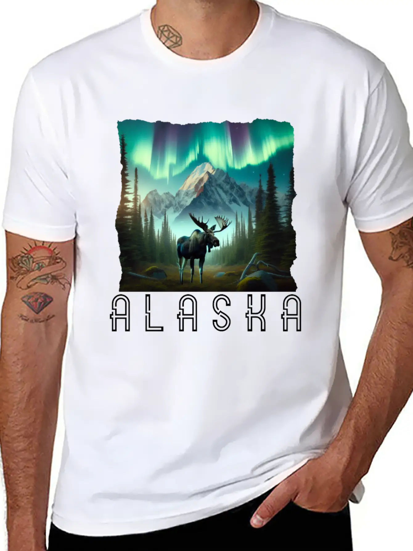 Alaska Wilderness - Moose And Northern Light Breathable Soft Cotton T-Shirt – Timeless Casual Look