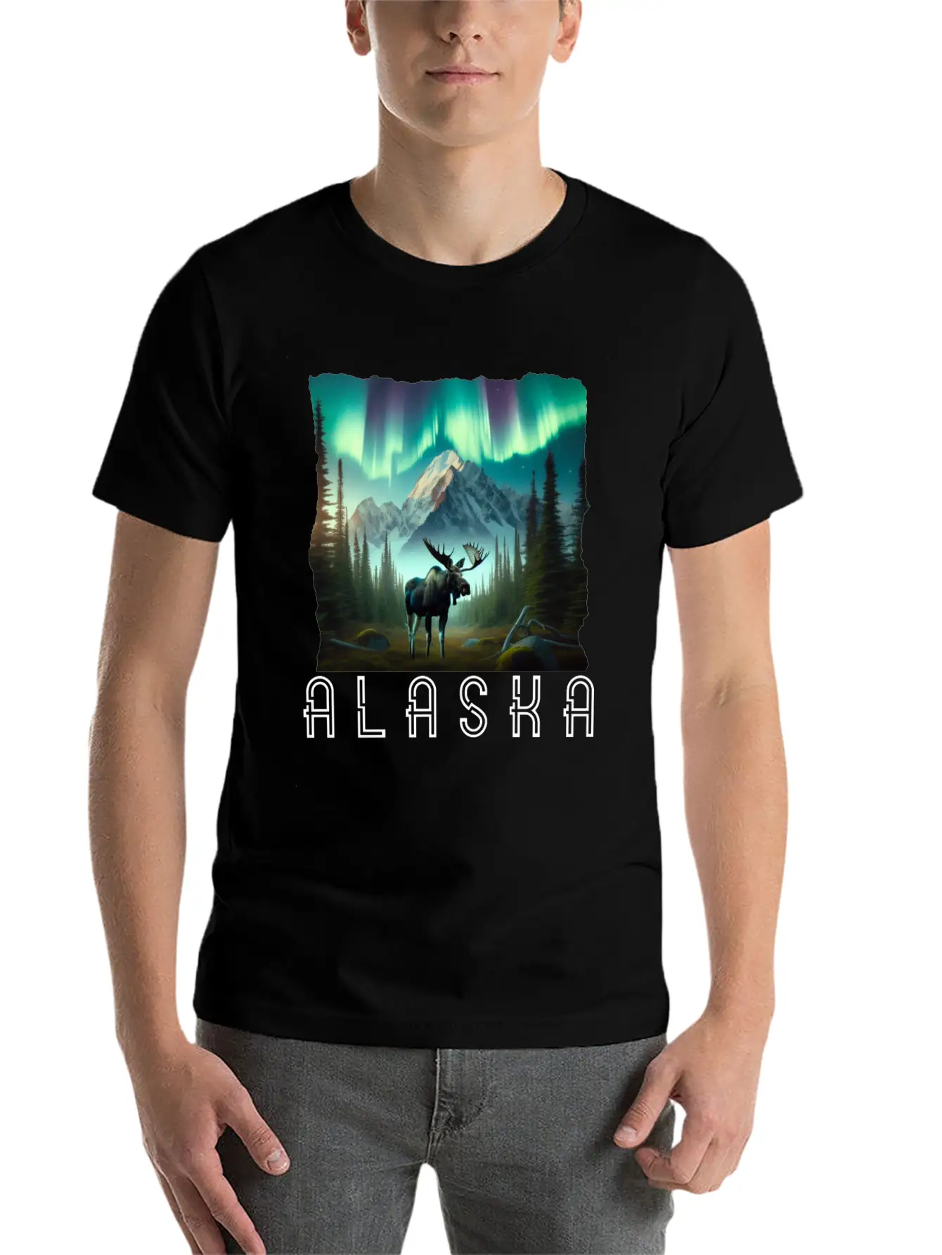 Alaska Wilderness - Moose And Northern Light Breathable Soft Cotton T-Shirt – Timeless Casual Look