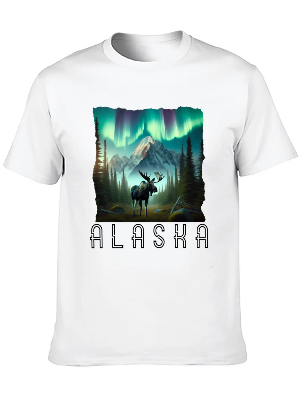 Alaska Wilderness - Moose And Northern Light Breathable Soft Cotton T-Shirt – Timeless Casual Look