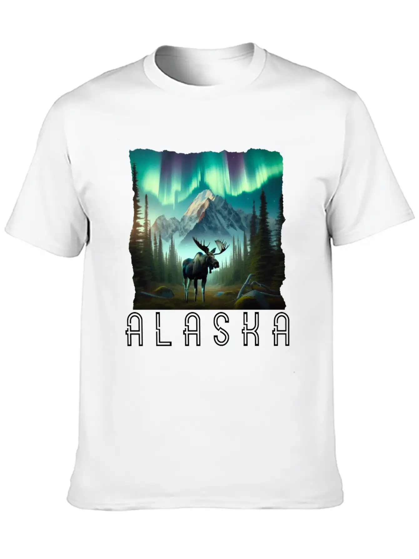 Alaska Wilderness - Moose And Northern Light Breathable Soft Cotton T-Shirt – Timeless Casual Look