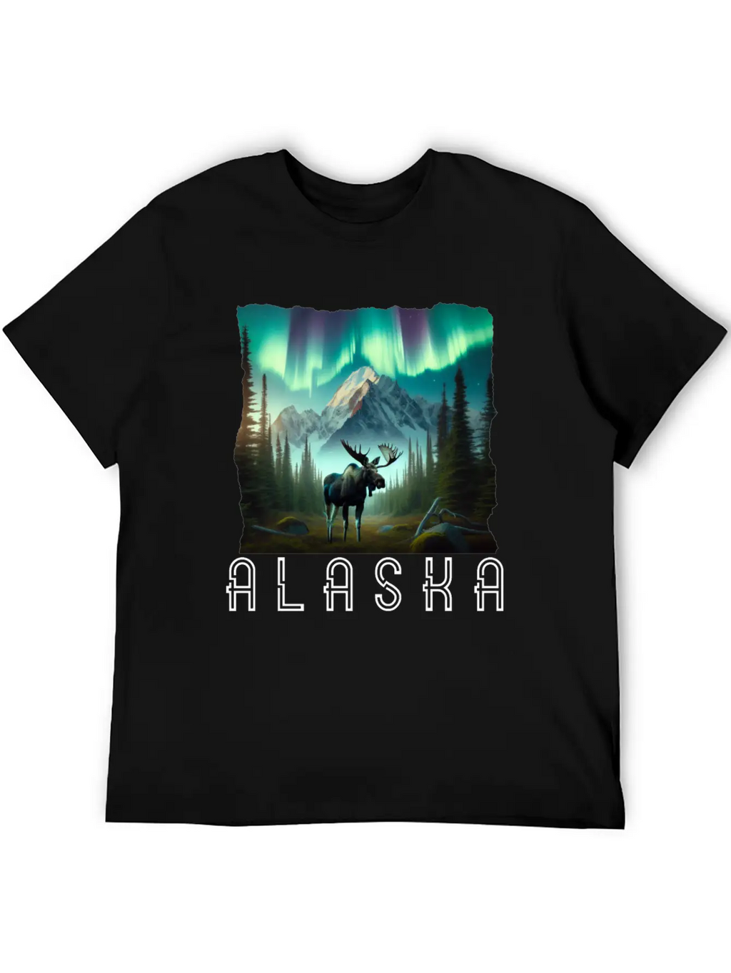 Alaska Wilderness - Moose And Northern Light Breathable Soft Cotton T-Shirt – Timeless Casual Look