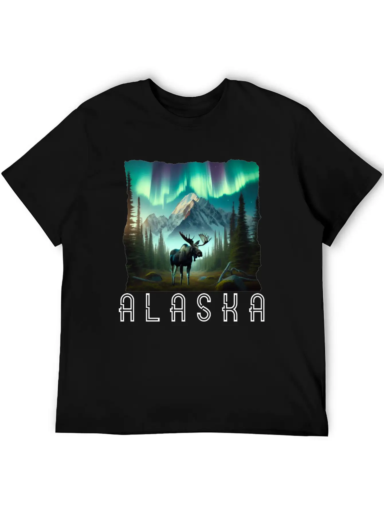Alaska Wilderness - Moose And Northern Light Breathable Soft Cotton T-Shirt – Timeless Casual Look