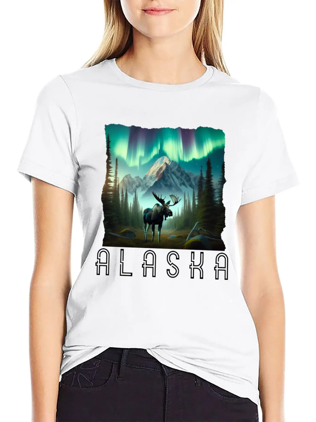 Alaska Wilderness - Moose And Northern Light Breathable Soft Cotton T-Shirt – Timeless Casual Look
