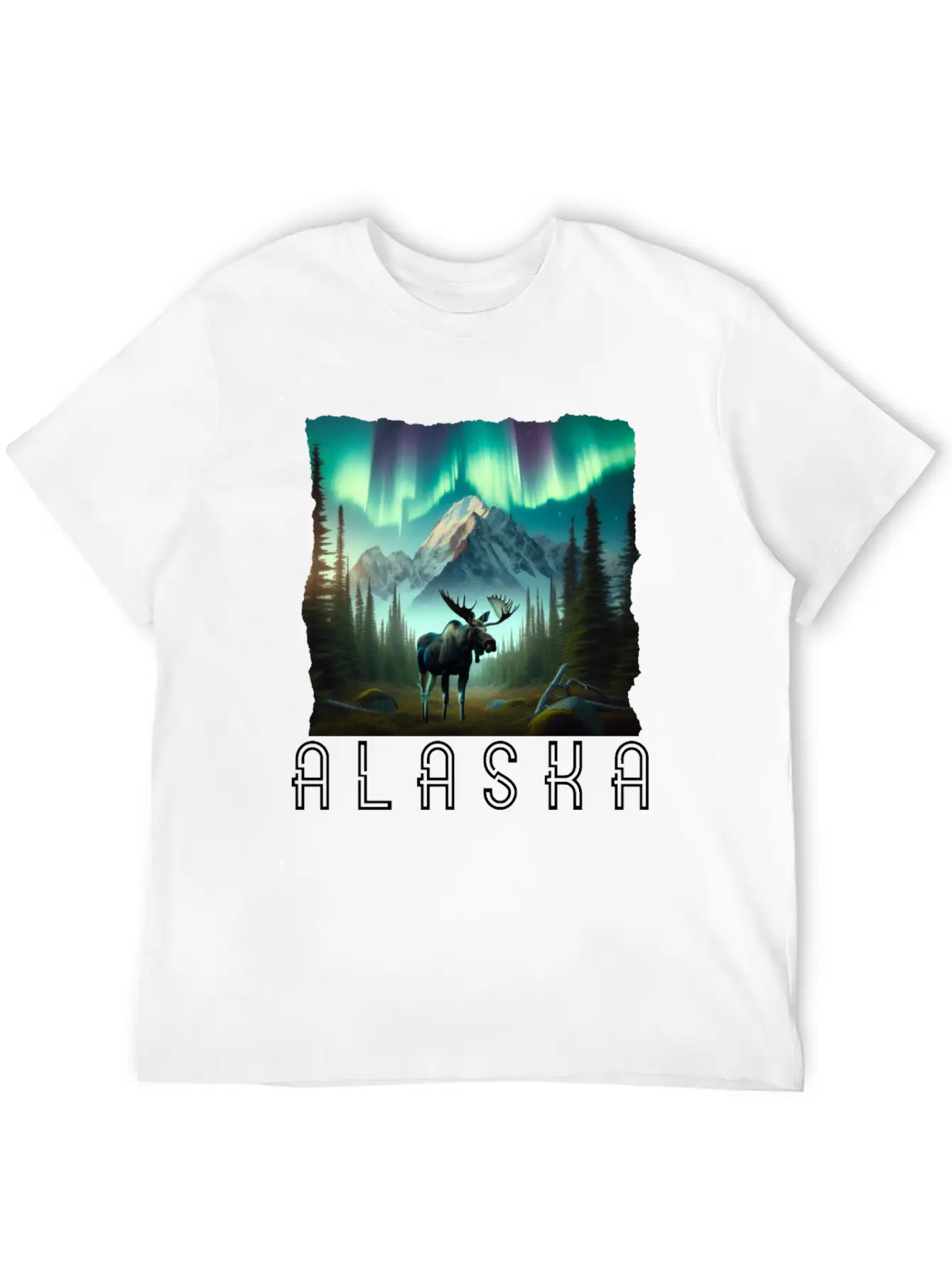 Alaska Wilderness - Moose And Northern Light Breathable Soft Cotton T-Shirt – Timeless Casual Look