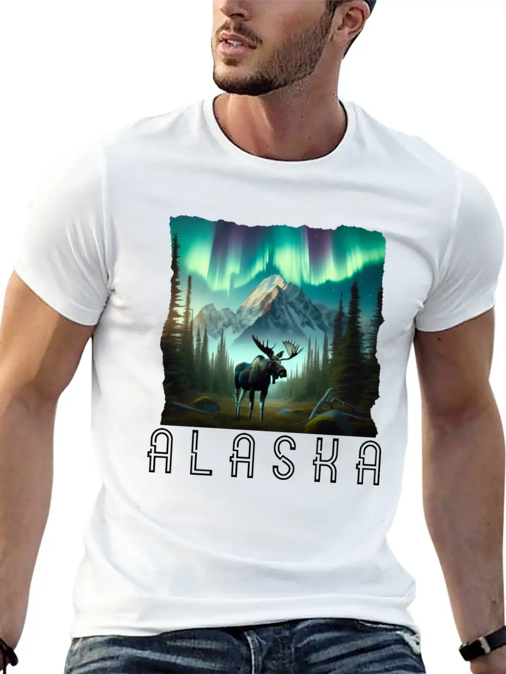 Alaska Wilderness - Moose And Northern Light Breathable Soft Cotton T-Shirt – Timeless Casual Look