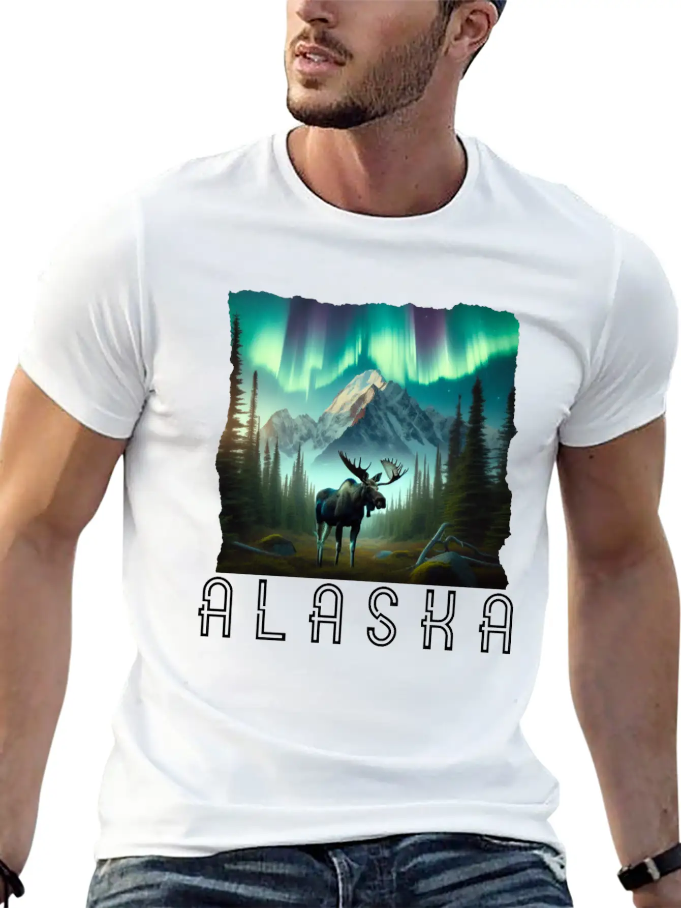 Alaska Wilderness - Moose And Northern Light Breathable Soft Cotton T-Shirt – Timeless Casual Look