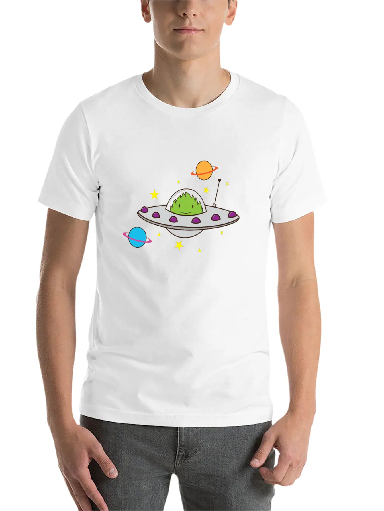 Alien In A UFO Classic Crew Neck Graphic Tee – Everyday Minimal Look
