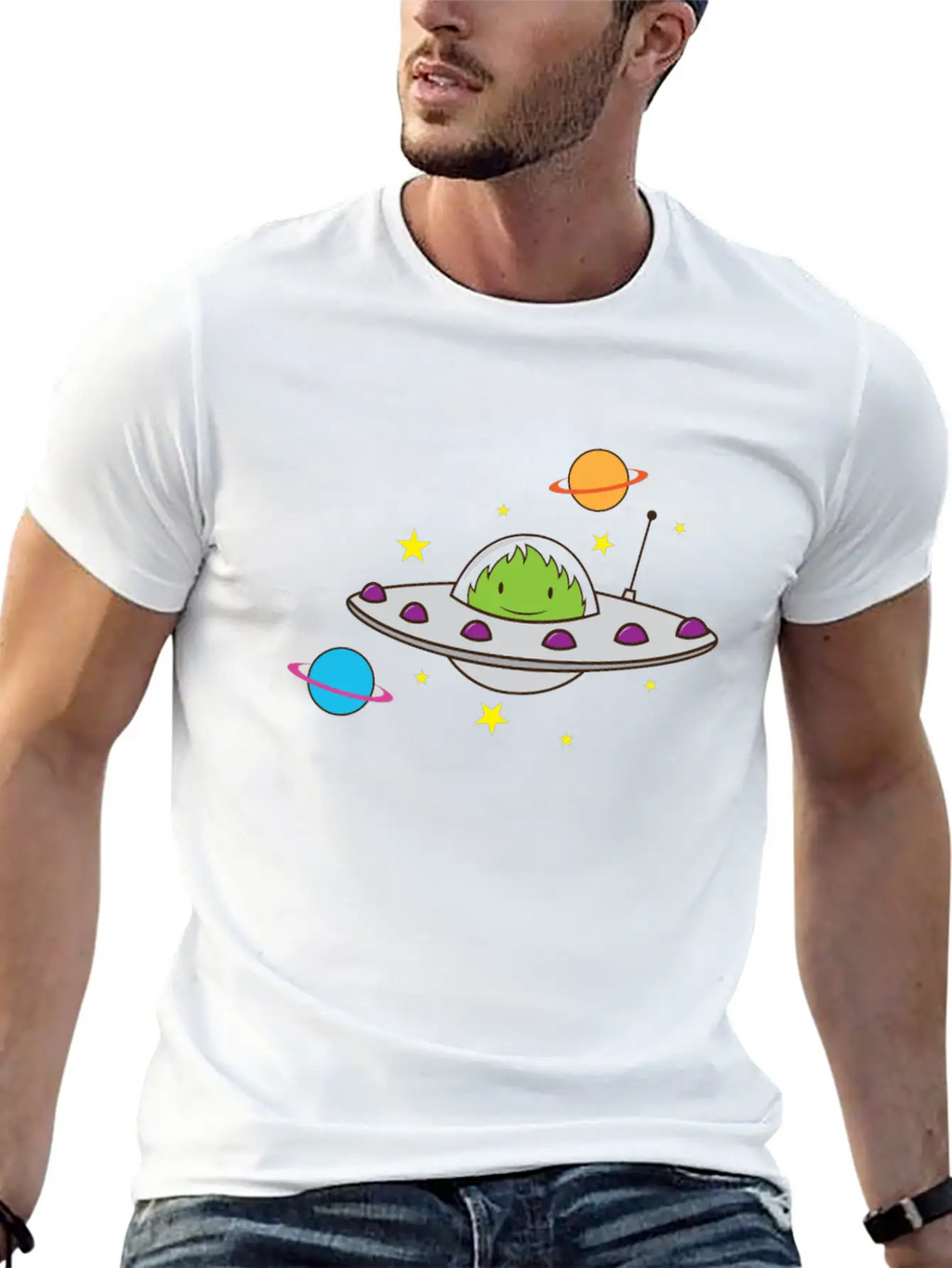 Alien In A UFO Classic Crew Neck Graphic Tee – Everyday Minimal Look