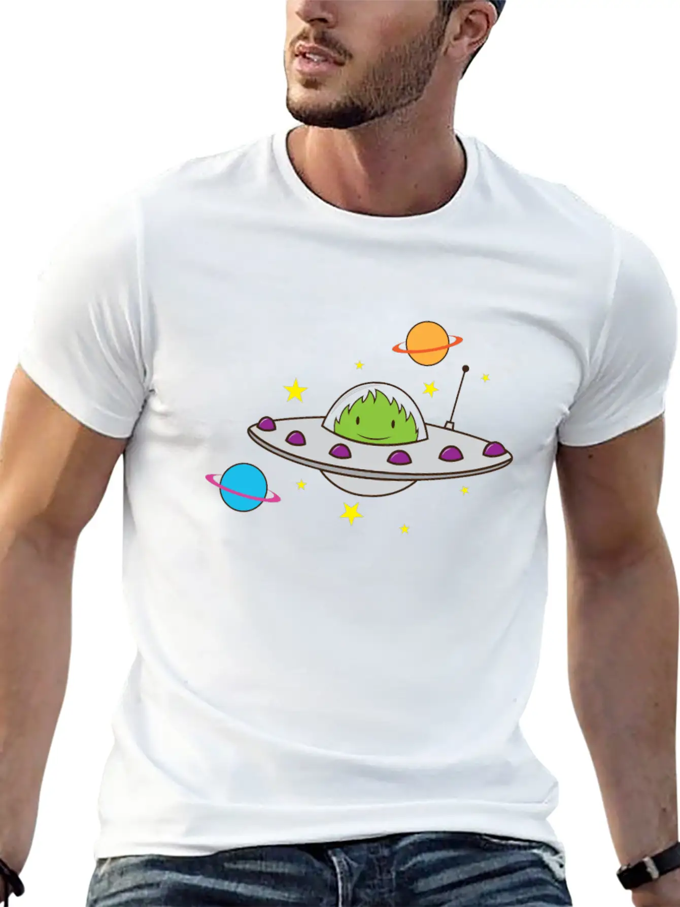 Alien In A UFO Classic Crew Neck Graphic Tee – Everyday Minimal Look